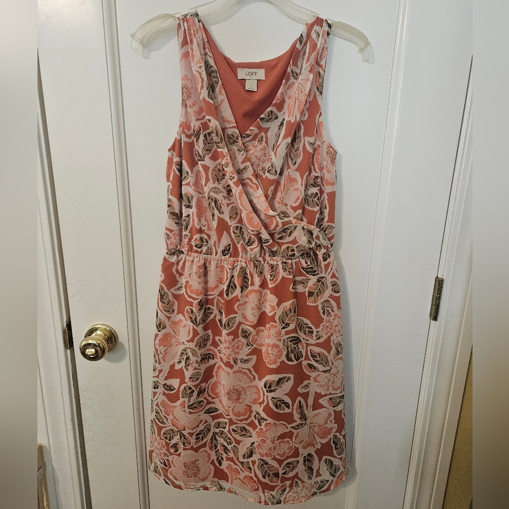 LOFT Floral Sleevelesd Dress - Peach and Cream